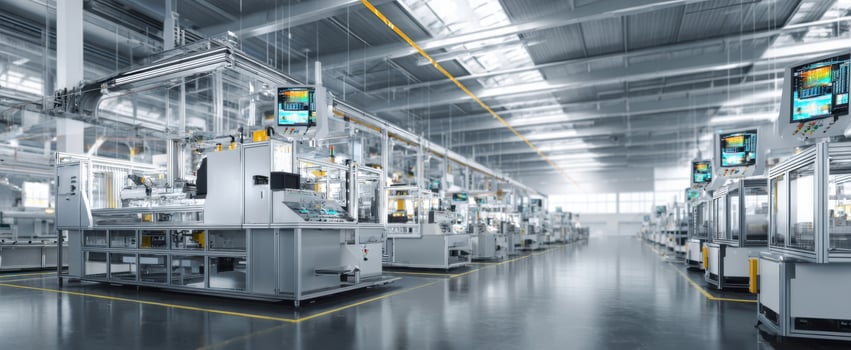 The modern manufacturing facility with advanced automated machinery and technology. photo