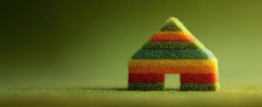 The colorful house made of soft grass and vibrant patterns. photo