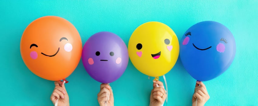 The colorful balloons showcasing different emotions against a bright background. photo