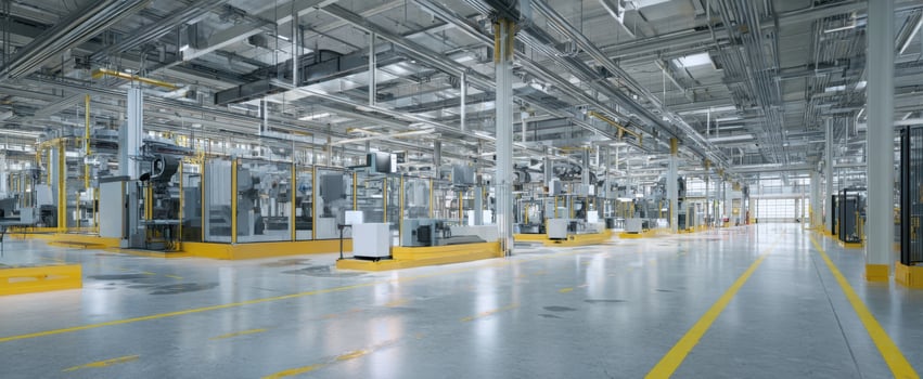 The expansive factory interior showcasing advanced manufacturing equipment and automation. photo