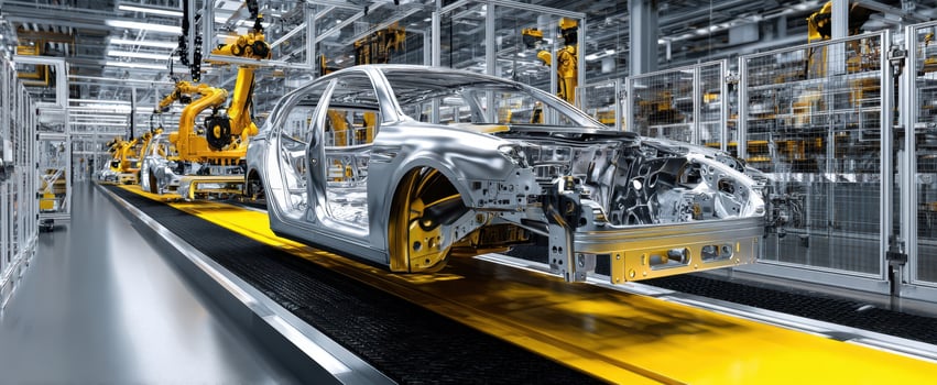 The advanced automotive assembly line with robotic technology and streamlined production. photo