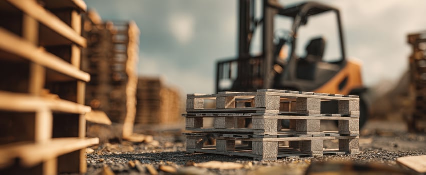 The wood pallet surrounded by stacks in a logistic warehouse setting photo