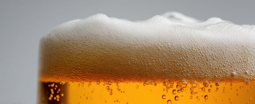 The frothy beer with golden bubbles inviting a refreshing taste experience. photo