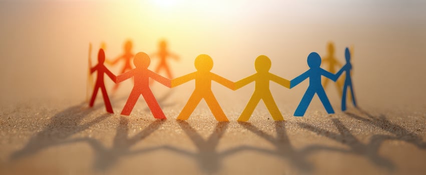 The colorful paper figures united in a symbol of unity and cooperation. photo
