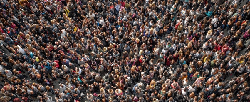 The vibrant crowd gathered in a bustling city during a lively event. photo