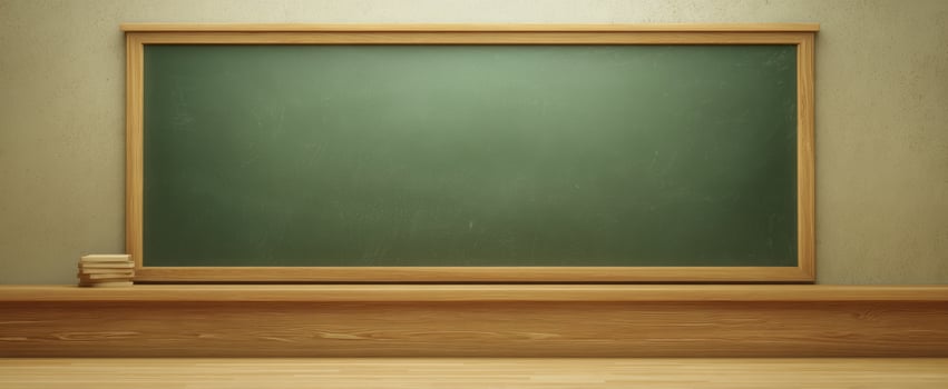 The classic chalkboard setup in a minimalistic classroom environment. photo