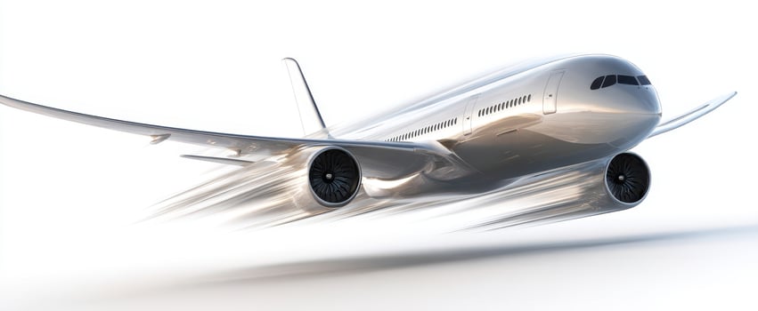 The sleek airplane soaring through the clouds in dynamic motion. photo