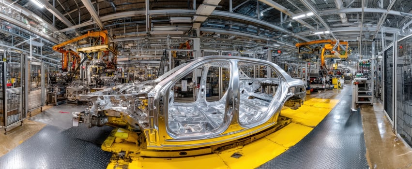 The advanced automobile manufacturing setup showcases modern robotic assembly technology. photo