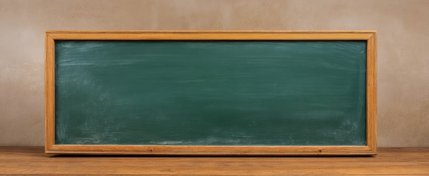 The classic chalkboard set against a rustic wall ready for educational use. photo