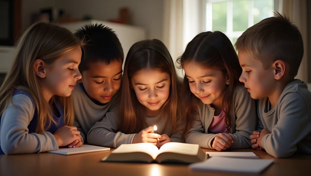 Christian friends group reading pray study bible together home Sunday school church concept studying word god concept as Christian friends group reading praying and studying the Bi Act 7 photo
