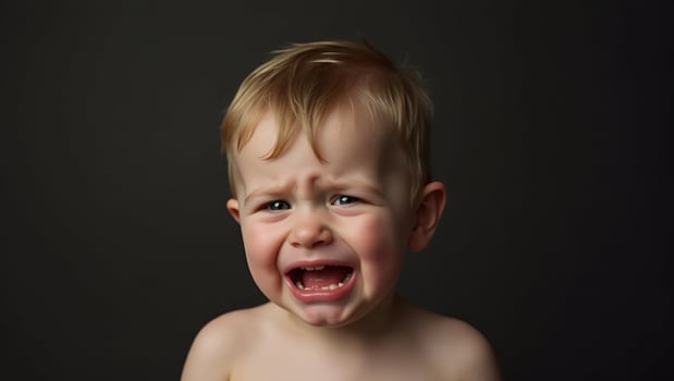 Baby boy crying sad child portrait capturing emotions and childhood vulnerability for emotional and family themes concept as Portrait of a crying baby boy capturing emotions and ch Act 8 photo