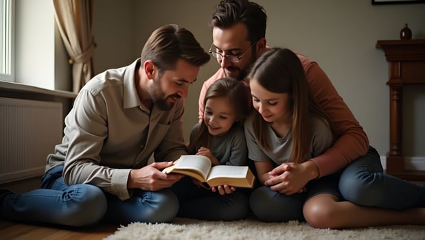 Flat Christian couple or group reading study the bible together and pray at a home or Sunday school at church concept studying the word of God concept as Christian couple or grou Act 7 photo
