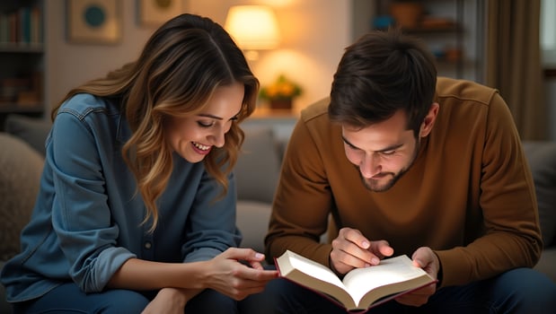 Flat Christian couple or group reading study the bible together and pray at a home or Sunday school at church concept studying the word of God concept as Christian couple or grou Act 4 photo