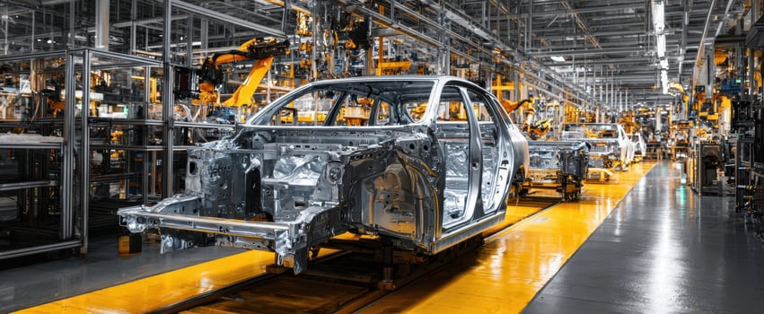 The modern automotive factory showcasing advanced manufacturing and robotic assembly technology. photo