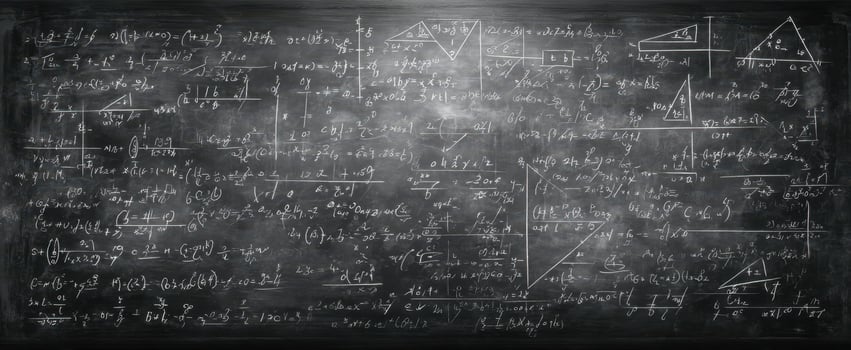 The chalkboard filled with complex mathematical equations and formulas. photo
