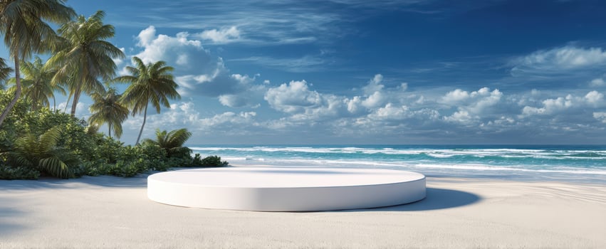 The Circular Platform Set Against a Serene Tropical Beach Background photo