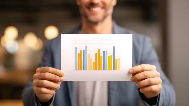 Businessman showing positive business growth on chart photo