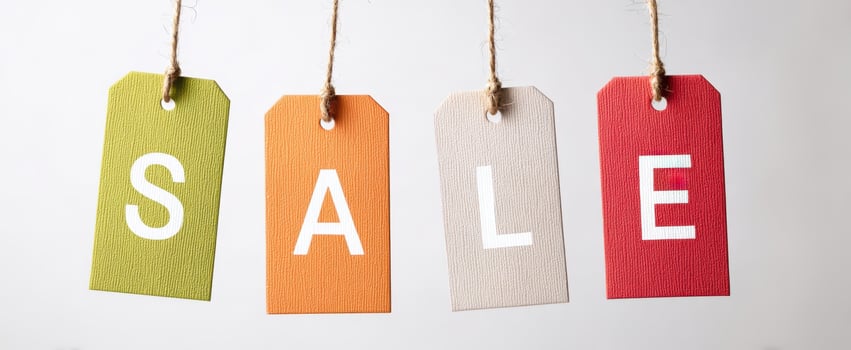 The vibrant sale tags showcasing discounts for enticing shoppers. photo