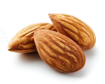 Delicious and nutritious almonds on white background. photo