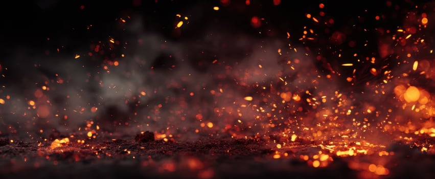 The mesmerizing display of flames and glowing embers in darkness photo
