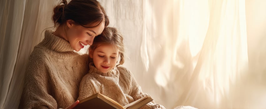 The Mother and Daughter Enjoying Storytime in a Cozy Atmosphere photo