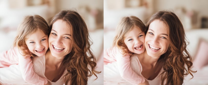 The joyful interaction between a mother and her smiling daughter at home. photo