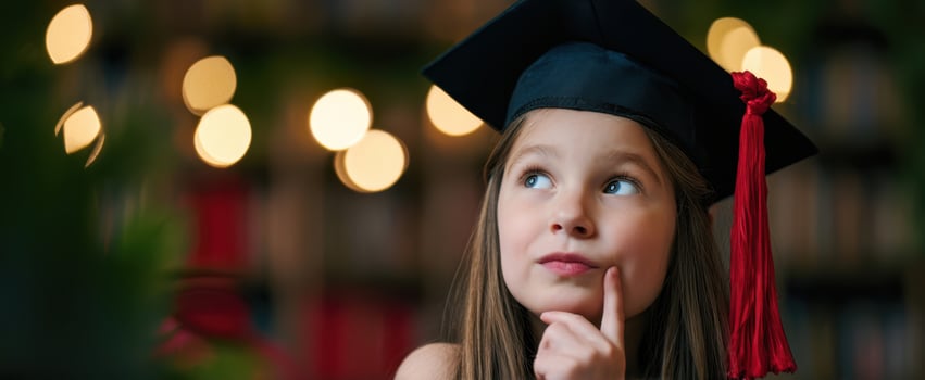 The thoughtful girl in a graduation cap dreaming about her future. photo