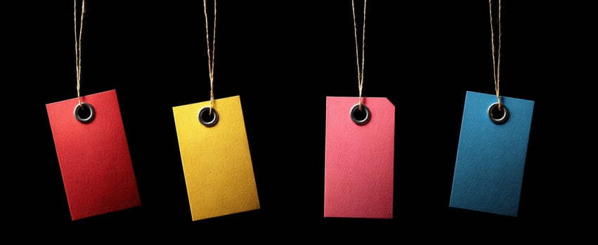 The colorful hanging tags showcasing vibrant design on a black background photo