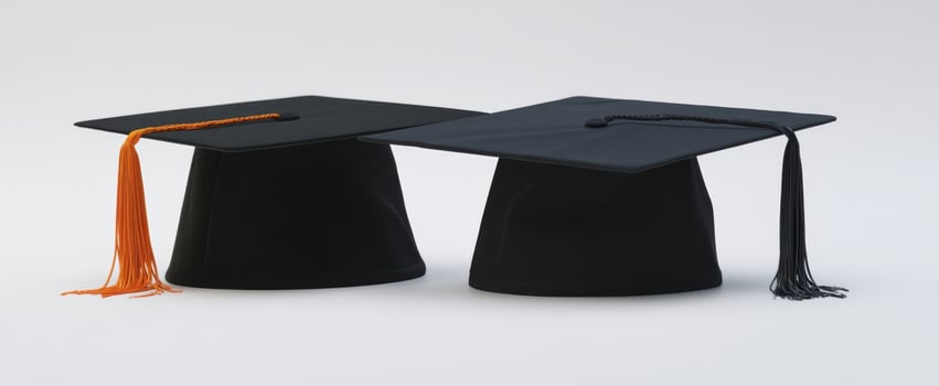 The graduation caps symbolize achievement and celebration in academic success. photo
