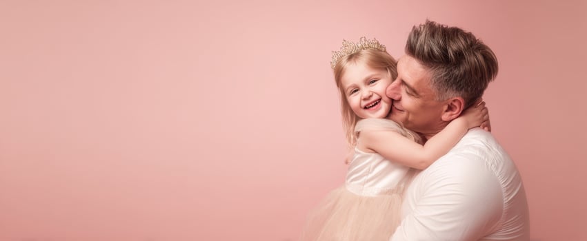The heartwarming bond between a father and his adorable daughter in playful moment. photo