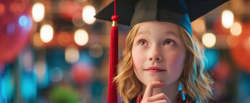 The thoughtful child celebrating her graduation with dreams and aspirations in mind. photo