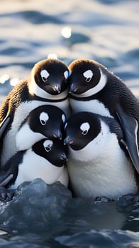 A group of penguins sitting on top of each other photo