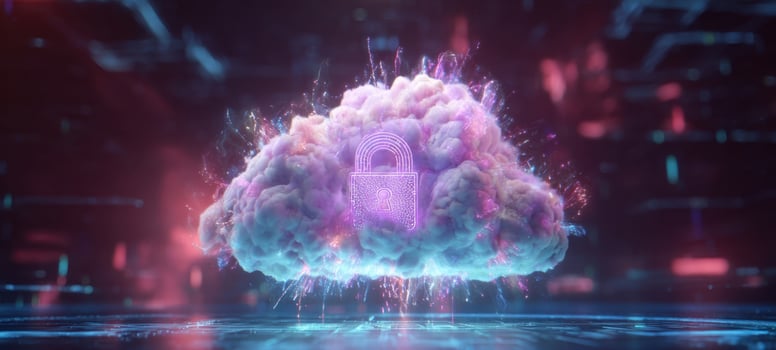 The Cloud with a Glowing Padlock Representing Futuristic Digital Security and Data Protection photo