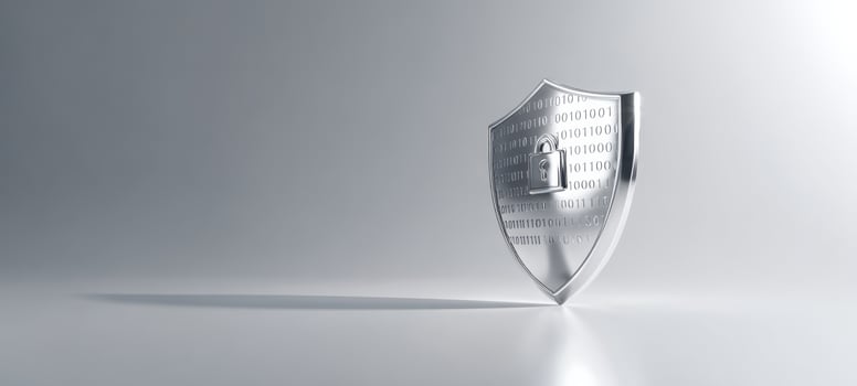 The Shield with Padlock and Binary Code Symbolizing Digital Data Protection and Cybersecurity photo
