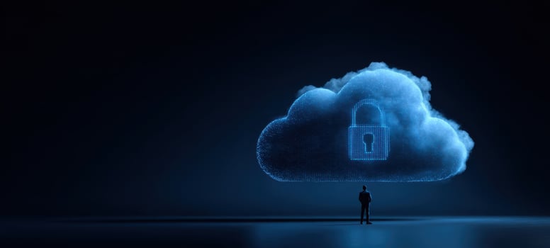 The Cloud with a Holographic Padlock Protecting Digital Enterprise Data photo