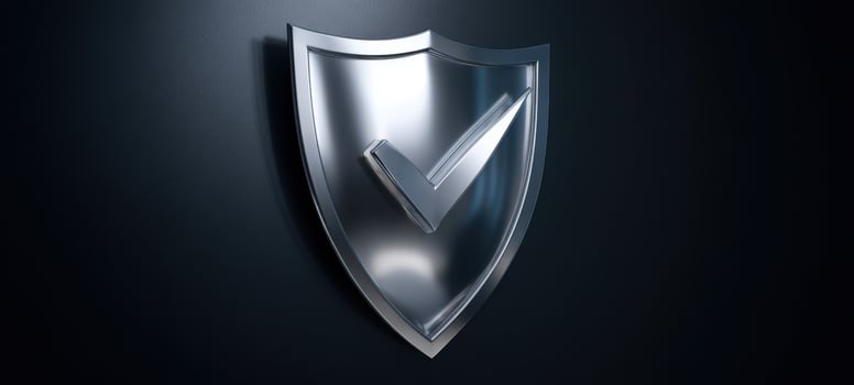 The Shield of Chrome With a Prominent Checkmark Representing Security and Trust photo