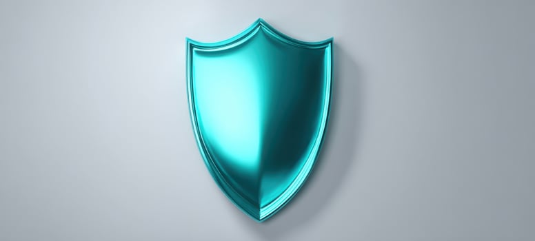 The Shield Emblem in Turquoise Metallic Finish Mounted on Minimal Gray Background photo