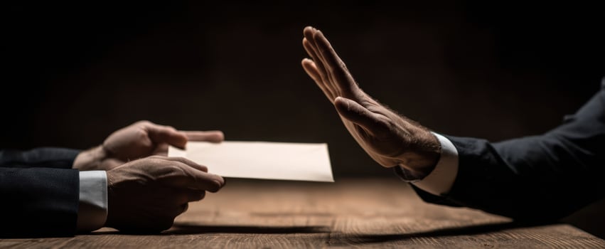 The Envelope Refusal Business Bribe Rejected Across Dimly Lit Wooden Table photo