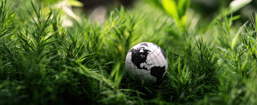 The Globe Resting on Lush Green Grass Symbolizing Environmental Conservation and Sustainability photo