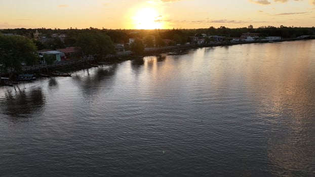 Aerial View of Sunset River at Araioses Maranhao in Brazil.. Famous Landscape. photo