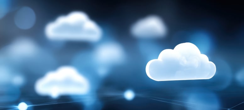 The Cloud Network with Glowing Digital Connections and Futuristic Blue Bokeh Background photo