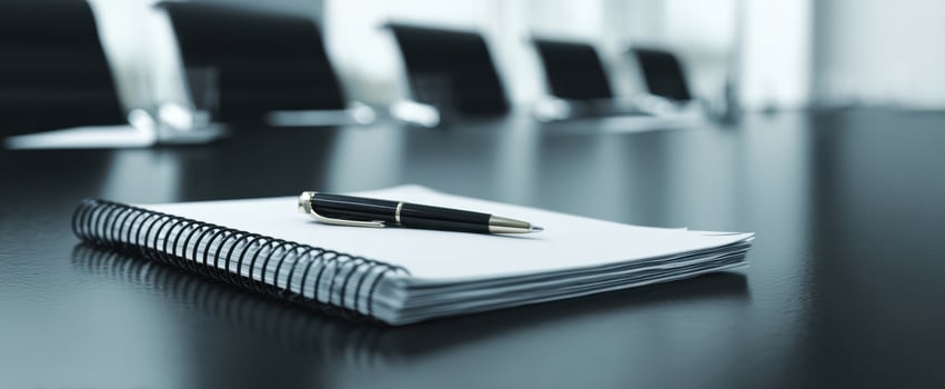 The Notebook and Pen on Conference Table Ready for Business Meeting Notes photo