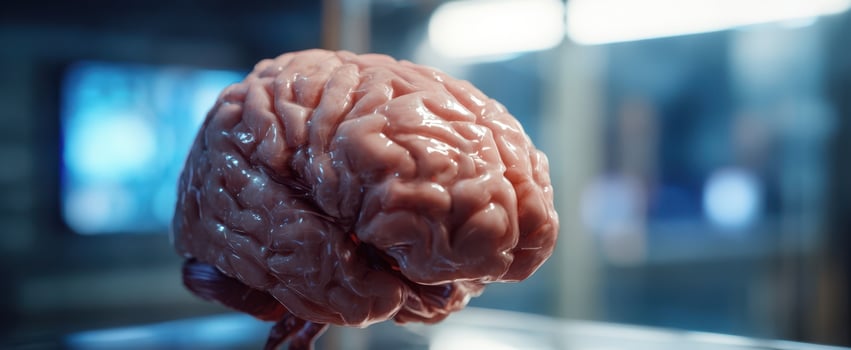The Brain Specimen in a Clinical Laboratory Closeup Showing Detailed Human Cortex photo