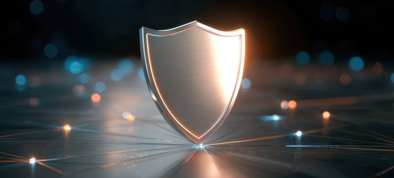 The Shield Standing on Futuristic Network of Glowing Cybersecurity Nodes and Connections photo