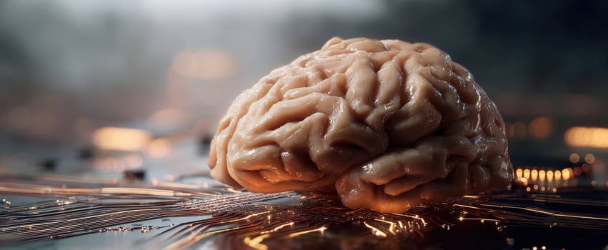 The Brain Resting on a Circuit Board Evoking Artificial Intelligence and Neural Technology photo