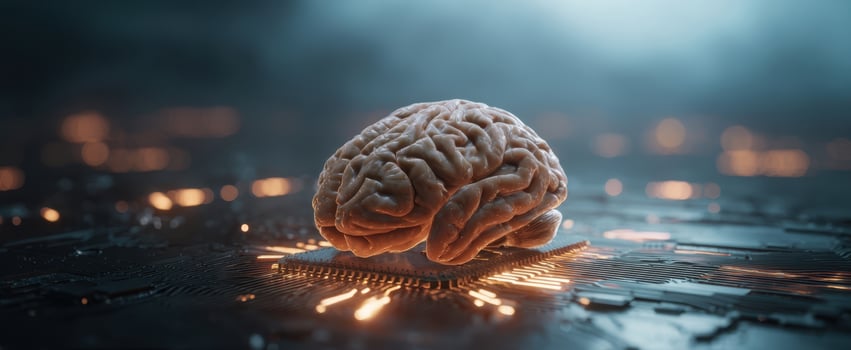 The Brain on a Glowing Circuit Board Representing Artificial Intelligence and Neural Computing photo