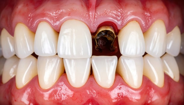 A close up of a tooth with a gold tooth photo
