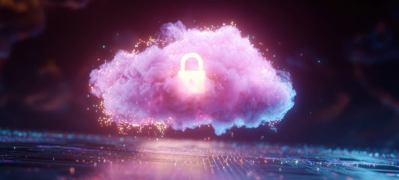 The Cloud with a Glowing Padlock Floating Above a Circuit Board photo
