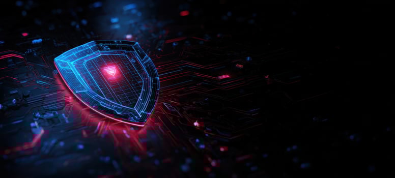 The Shield of Digital Defense Glowing Over Futuristic Circuit Board Representing Cybersecurity Protection photo