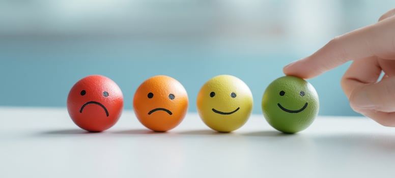 The row of colorful emoticon stress balls showing a progression of emotions photo
